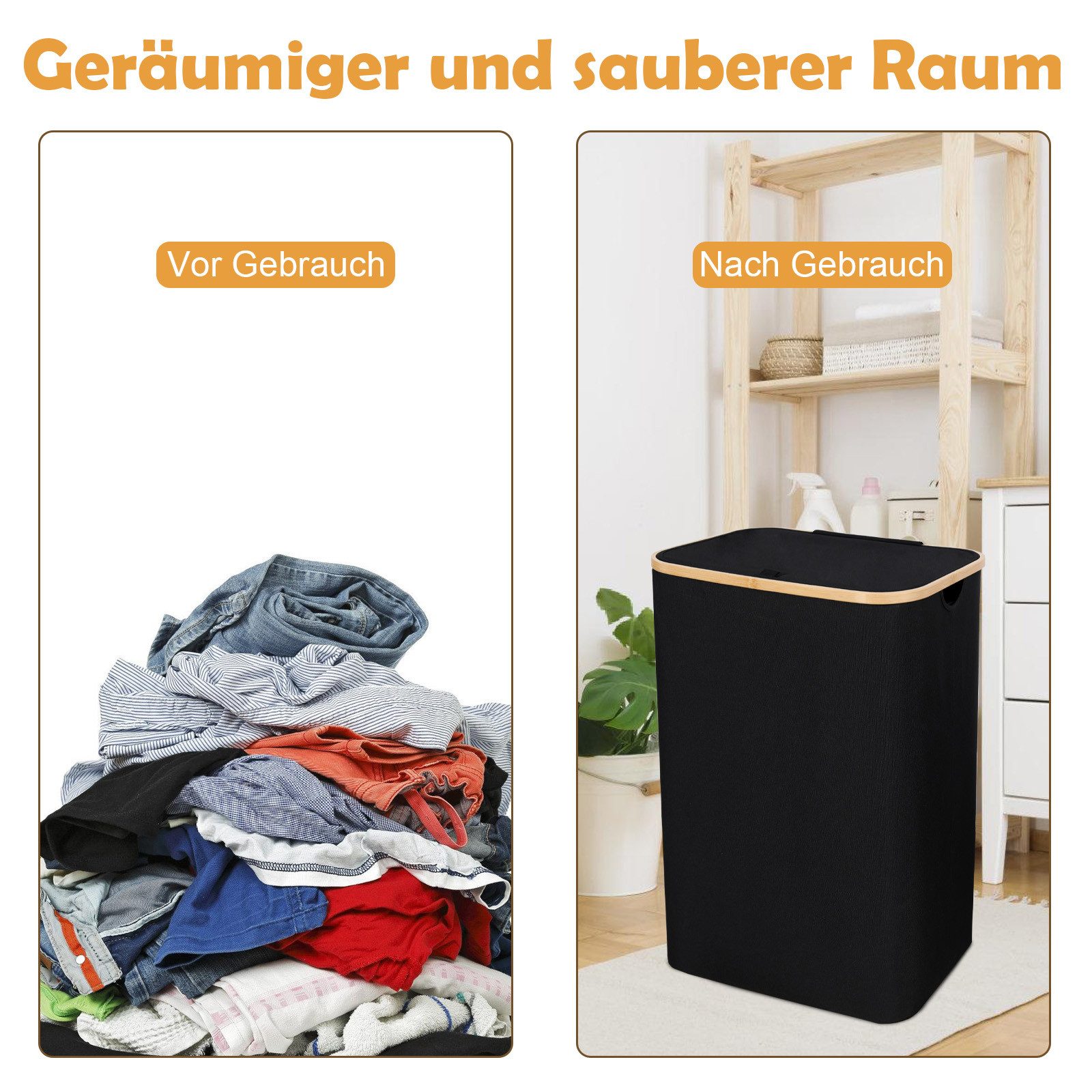 CALIYO Wäschekorb mit Deckel, 100 L, herausnehmbarer Wäschesack, Griffe aus günstig online kaufen