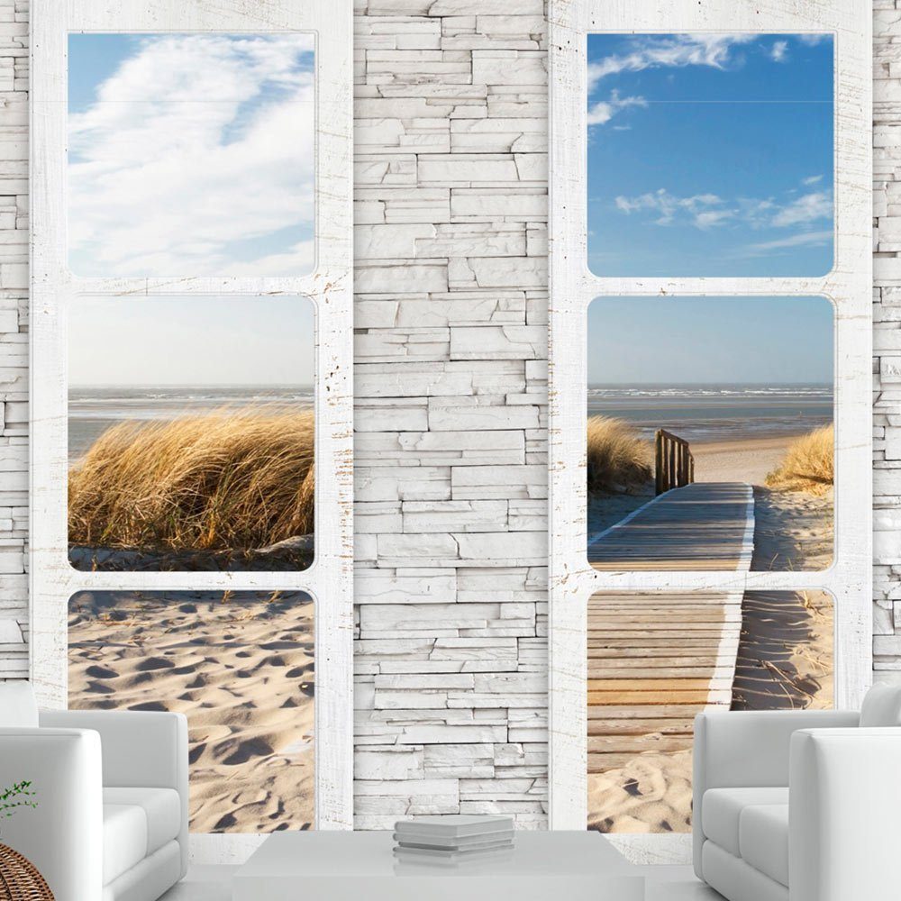 from matt, 0.98x0.7 Design Vliestapete view Tapete window KUNSTLOFT m, halb-matt, the Beach: lichtbeständige
