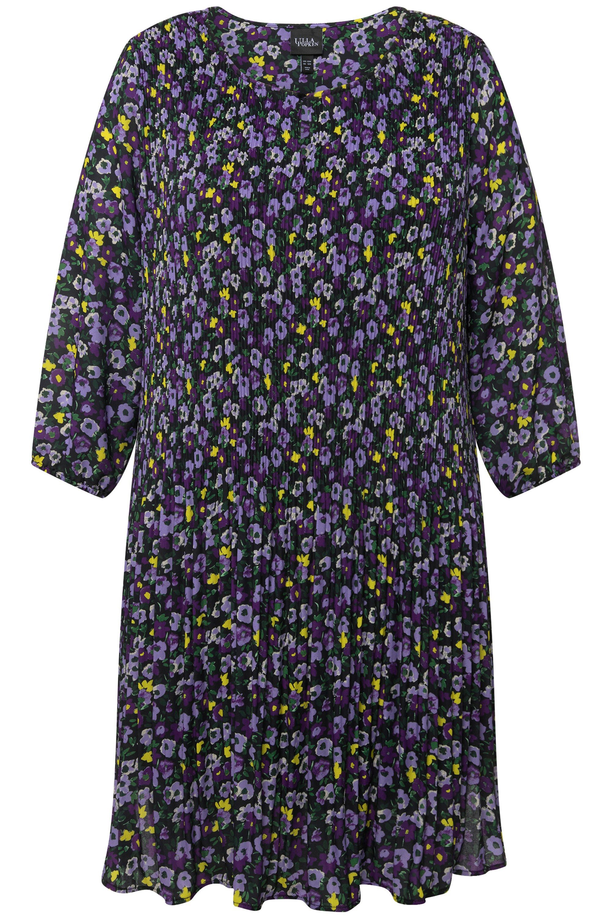 Ulla Popken Minikleid Plissee-Minikleid Blüten Rundhals günstig online kaufen