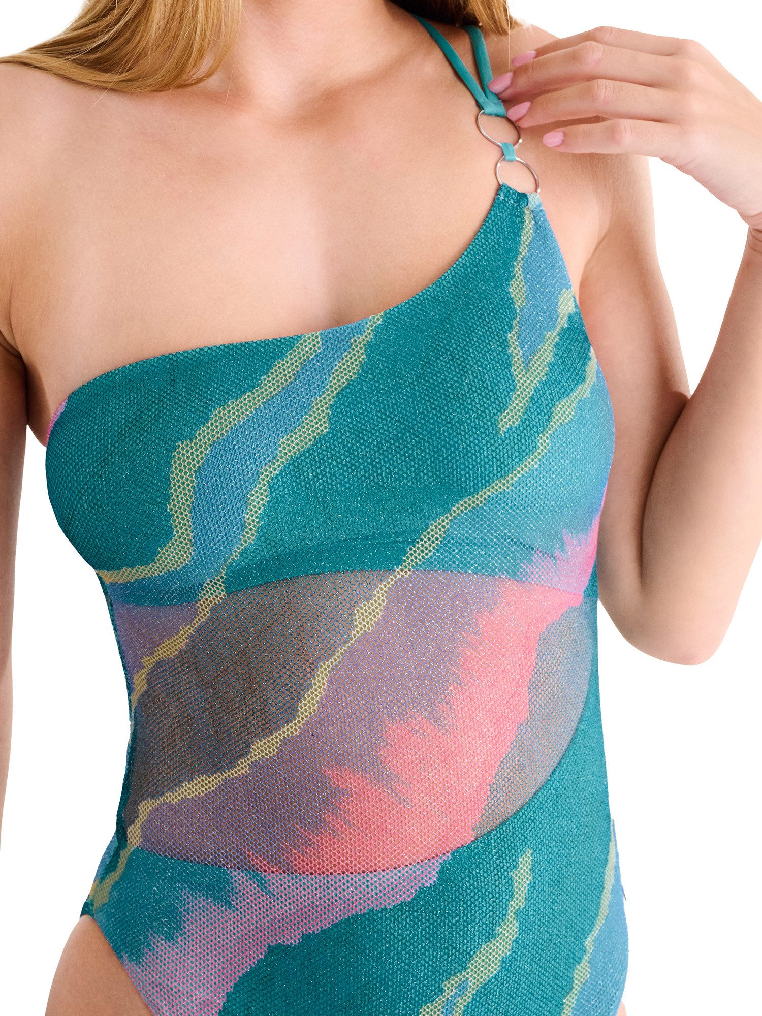 Lisca Badeanzug Badeanzug ohne Bügel Atlantida (Stück, 1-St) unwattierte Cups, Shimmer-Effekt & Netz Stoff
