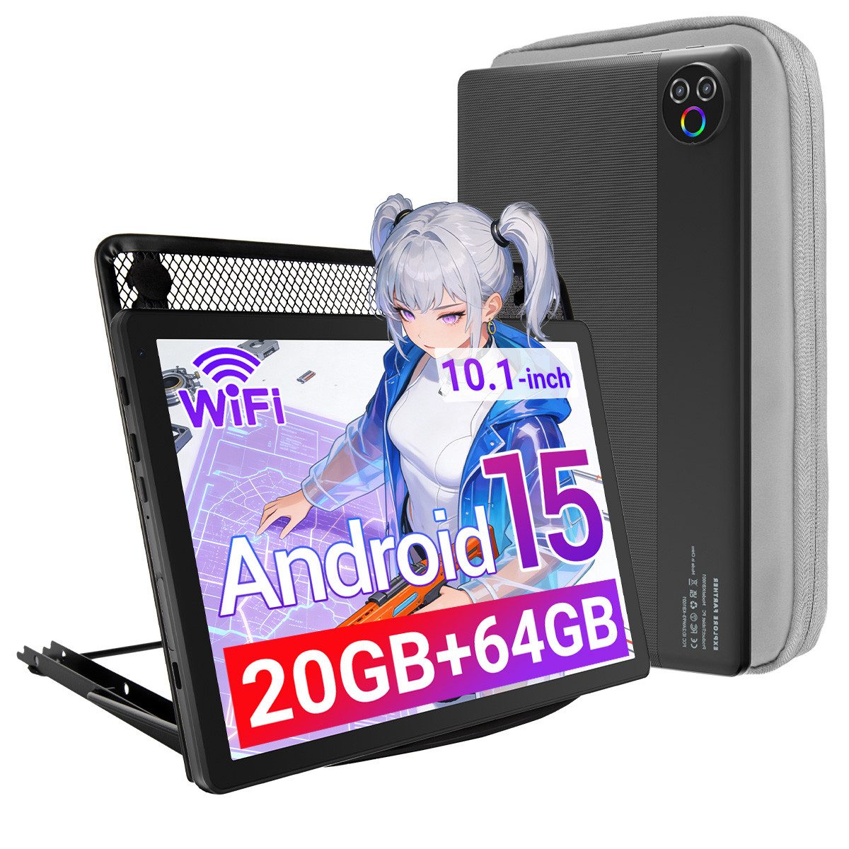 BUFO 10 Zoll 20 (3+17) GB RAM 64 GB ROM 1 TB Erweiterbar WiFi 6 Android 15 Tablet (10", 64 GB, Android 15, Dual-band (5GHz/2.4GHz) Wi-Fi, 5-Kern-Prozessor, 1280x800 HD IPS, Dual-Kamera)