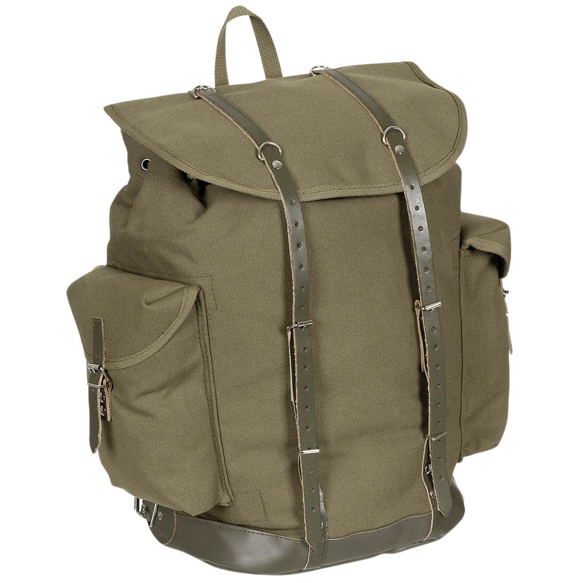 MFH Wanderrucksack Bundeswehr Gebirgsrucksack 35L oliv mit Lederriemen alte Art
