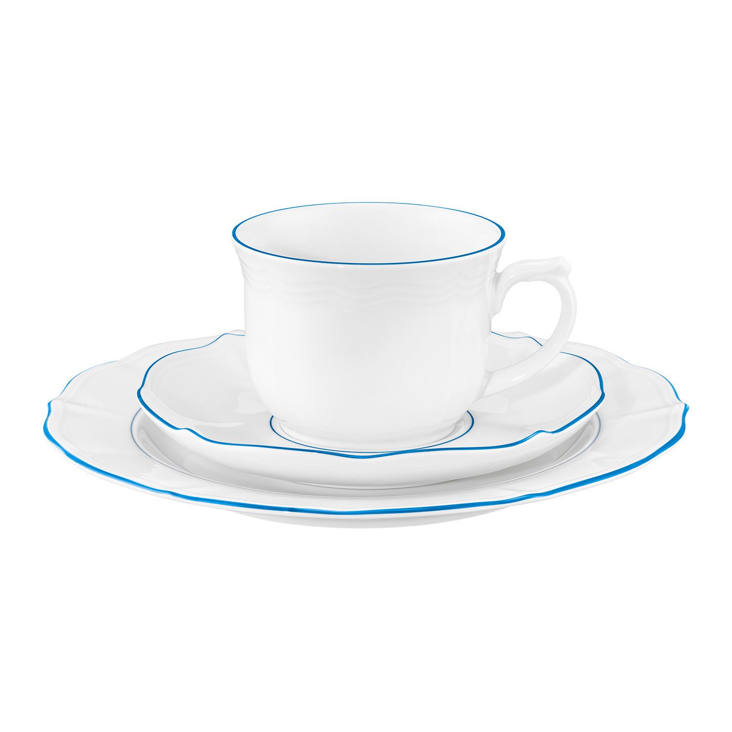Seltmann Weiden Kaffeeservice Kaffeeservice 18-teilig Sonate Blue Lines (18-tlg), 6 Personen, Porzellan, Kaffeetasse, Untertasse, Teller