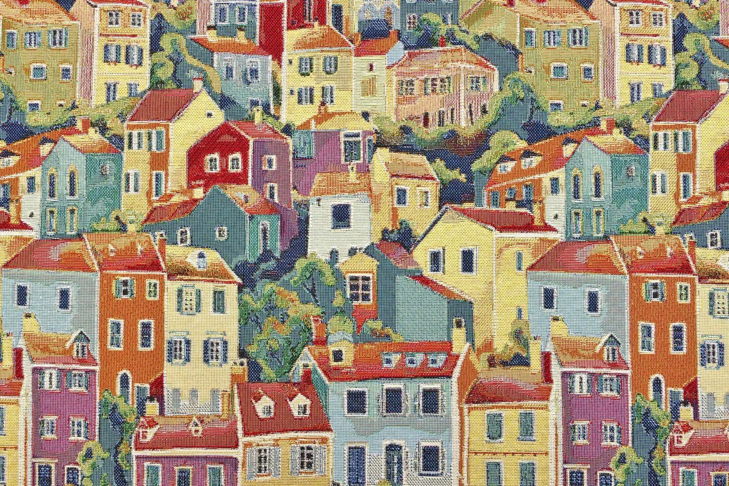 Stofferia Stoff Polsterstoff Gobelin Mediterrane Toscana Altstadt Bunt, Meterware