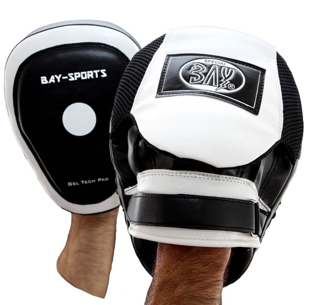 BAY-Sports Pratzen Gel Leder Handpratzen Schlagpolster Schlagkissen, sehr komfortabel, Mesh Gewebe, Kickboxen, Boxen, Krav Maga, 1 Paar