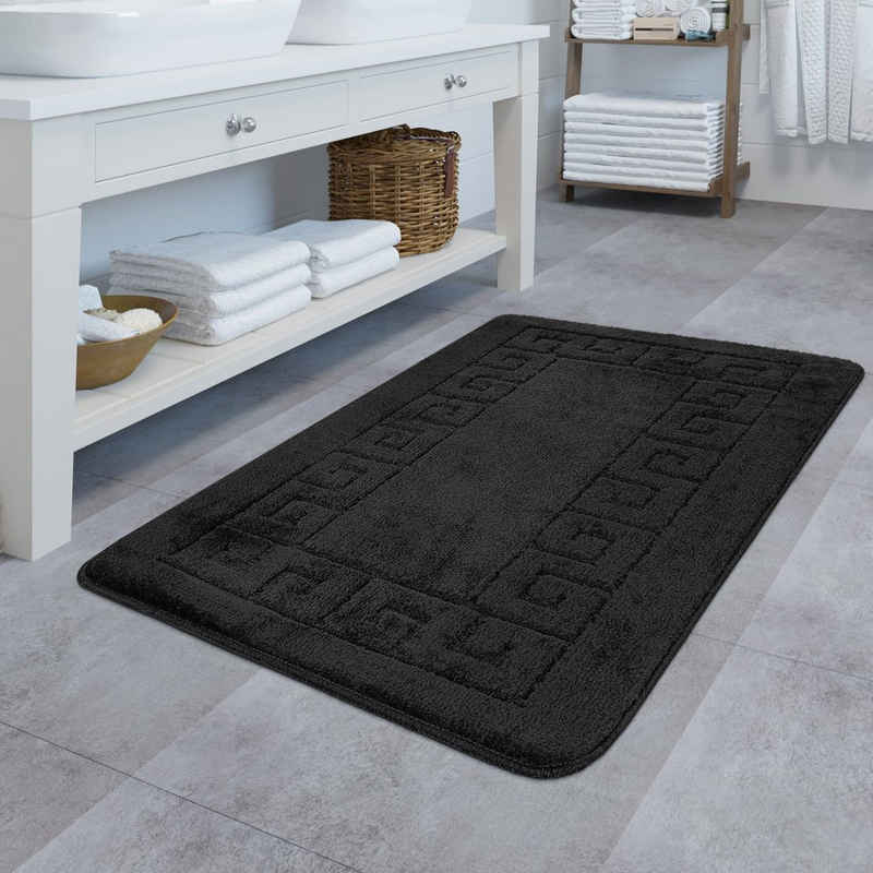 Fußmatte »Design Badematte Rutschfester Badvorleger Badezimmer Teppich Mit Bordüre Schwarz«, TT Home, rechteckig, Höhe: 15 mm
