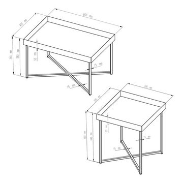 en.casa Couchtisch (2er-Set), »Heinola« Tisch-Set Metalltisch Satztisch rechteckig Stahl Schwarz