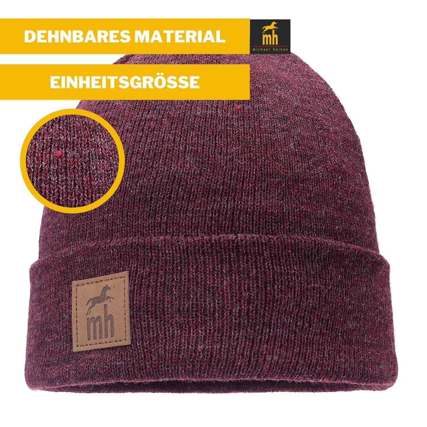 warm Herren Heinen Beanie Michael bordeaux-melange und modisch