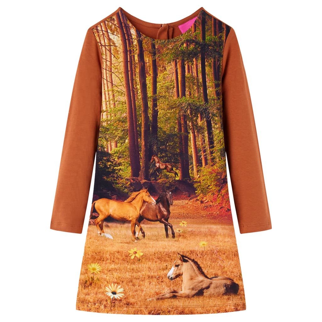 vidaXL Druckkleid Kinderkleid mit Langen Ärmeln Cognac 92