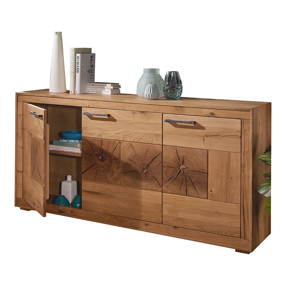 Lomadox Sideboard WINNIPEG-69, Kommode 171cm, Eiche massiv geölt, Hirnholz-Details, montiert