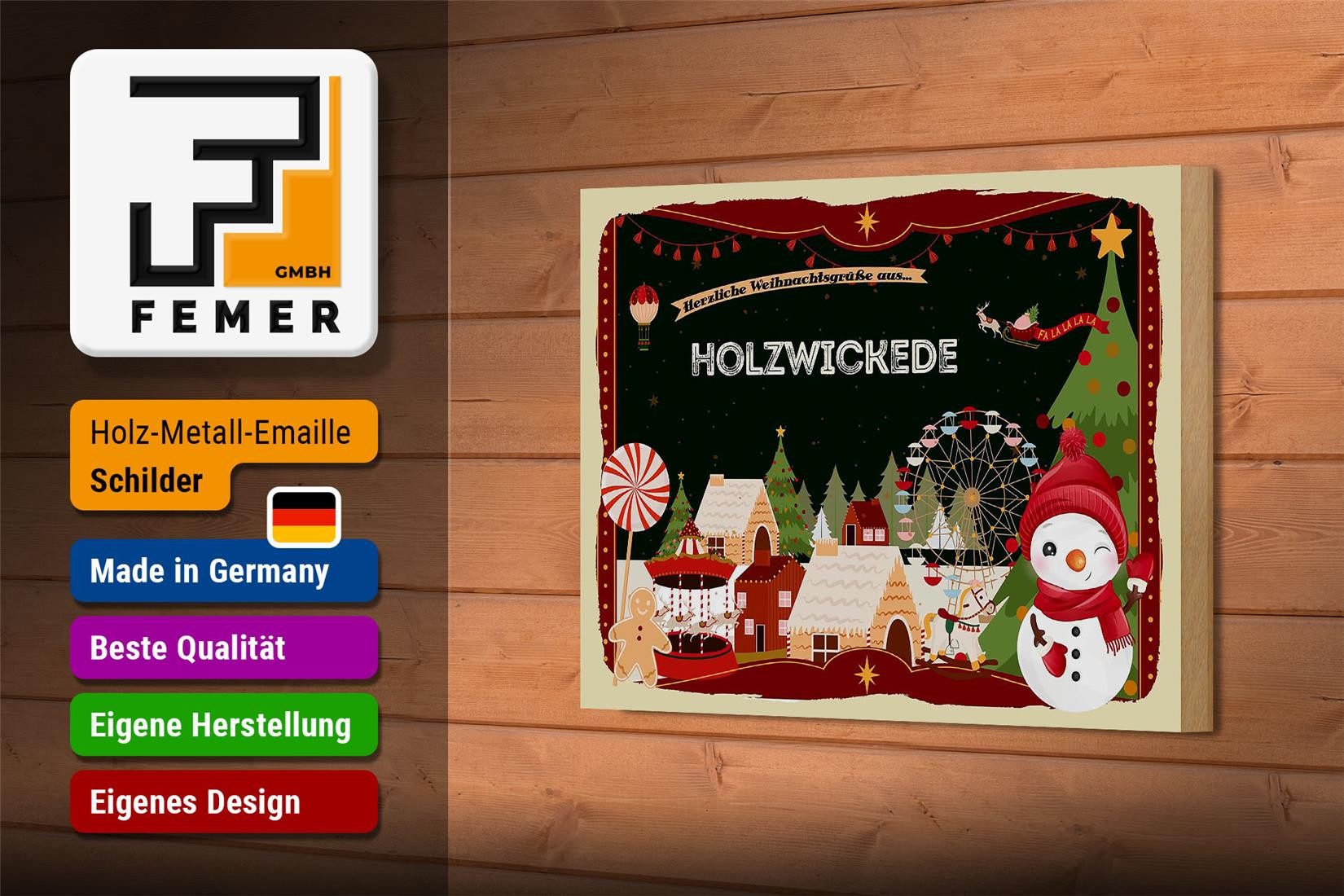 Femer GmbH Holzbild Weihnachten GrüßeWICKEDE 18x12 cm, Feste und Feiertage (1 St), Glatte Holzfaserplatte (MDF), vorn beschichtet
