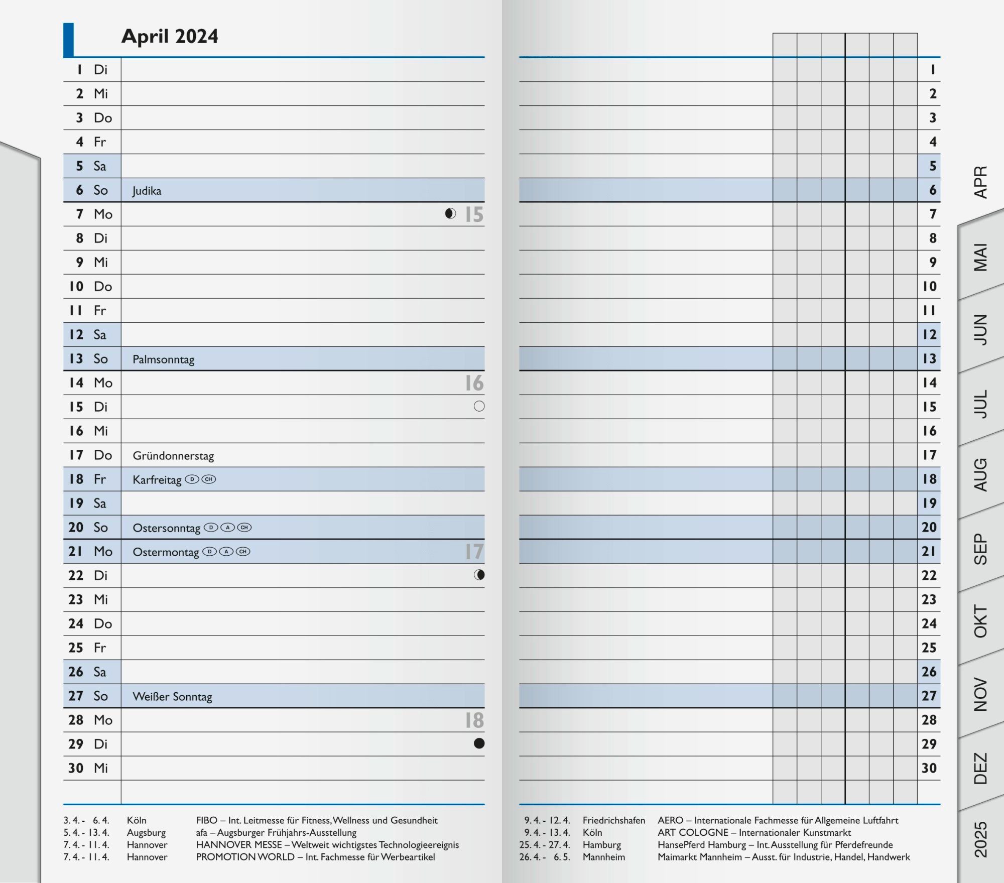 BRUNNEN Taschenkalender BRUNNEN Kalender 2024 KalenderEinlage 9x15cm 1075300004, Kalendarium