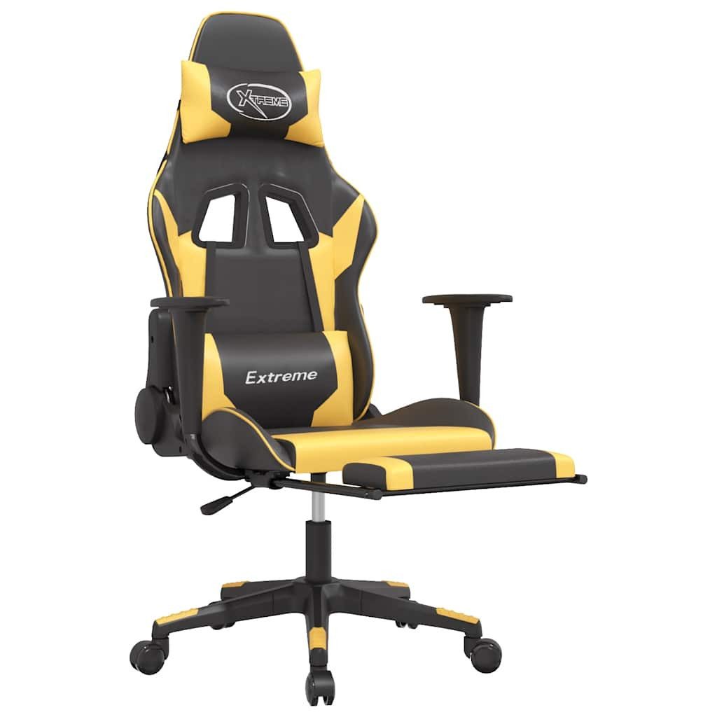 furnicato Gaming-Stuhl Schwarz und Gold 67 x 58 x (118-128) cm (1 St), Bürostuhl mit Massagefunktion, Liegefunktion und Fußstütze