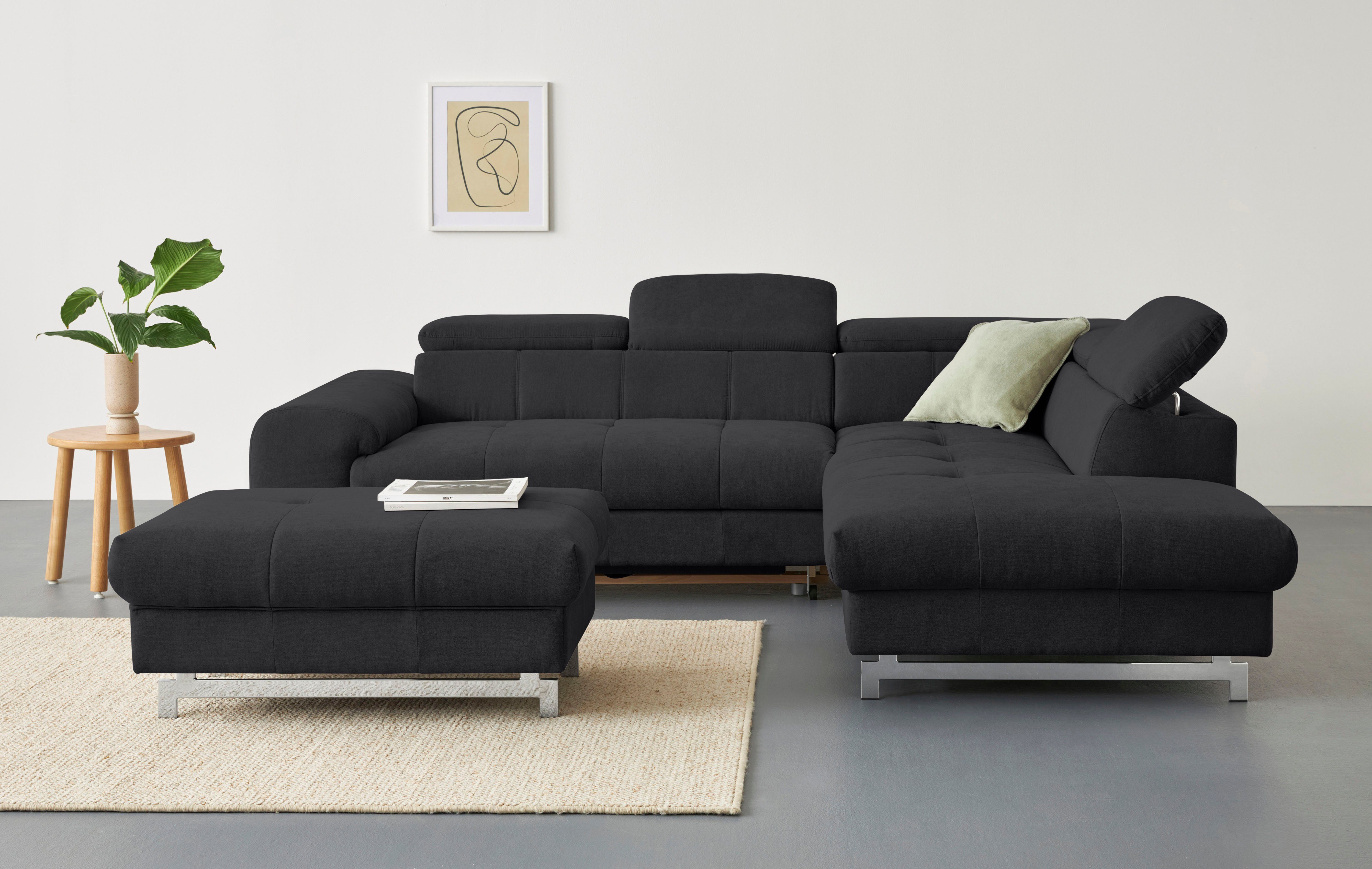 COTTA Ecksofa Chef L-Form, mit Kopfteilverstellung, edle Metallkufen, wahlweise mit Bettfunktion