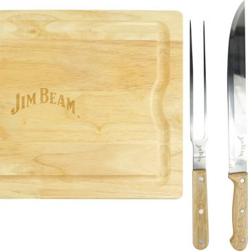 Jim Beam BBQ Schneidebrett JB0237, Bambus, (Set), inkl. Tranchiermesser und Gabel mit Edelstahlklinge und Bambusgriffen