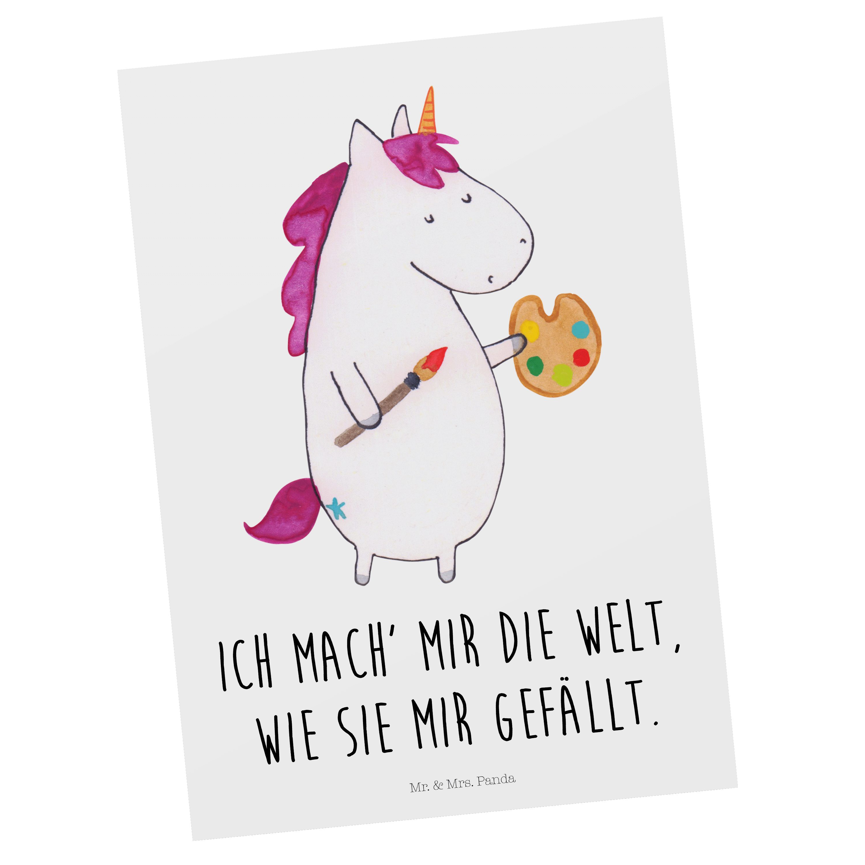 Mr. & Mrs. Panda Postkarte Einhorn Künstler - Weiß - Geschenk, Unicorn, Geburtstagskarte, Maler
