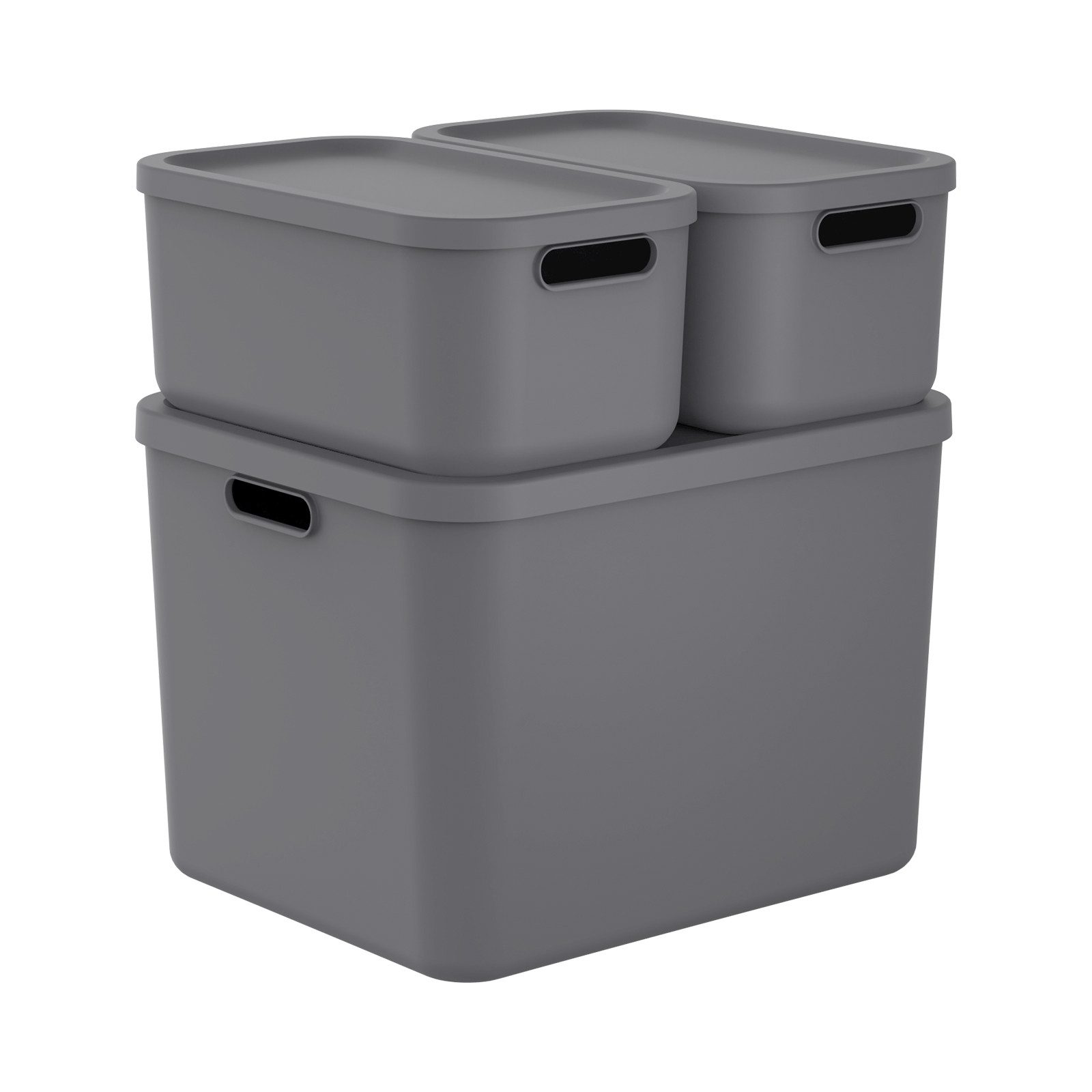ROTHO Stapelbox Albula Light Set 3tlg. 2x 12l und 55l Ящики для хранения mit Deckel (3-teilig, Одежда и товары для бокса-Set), Recycelt, modular, mit Tragegriffen