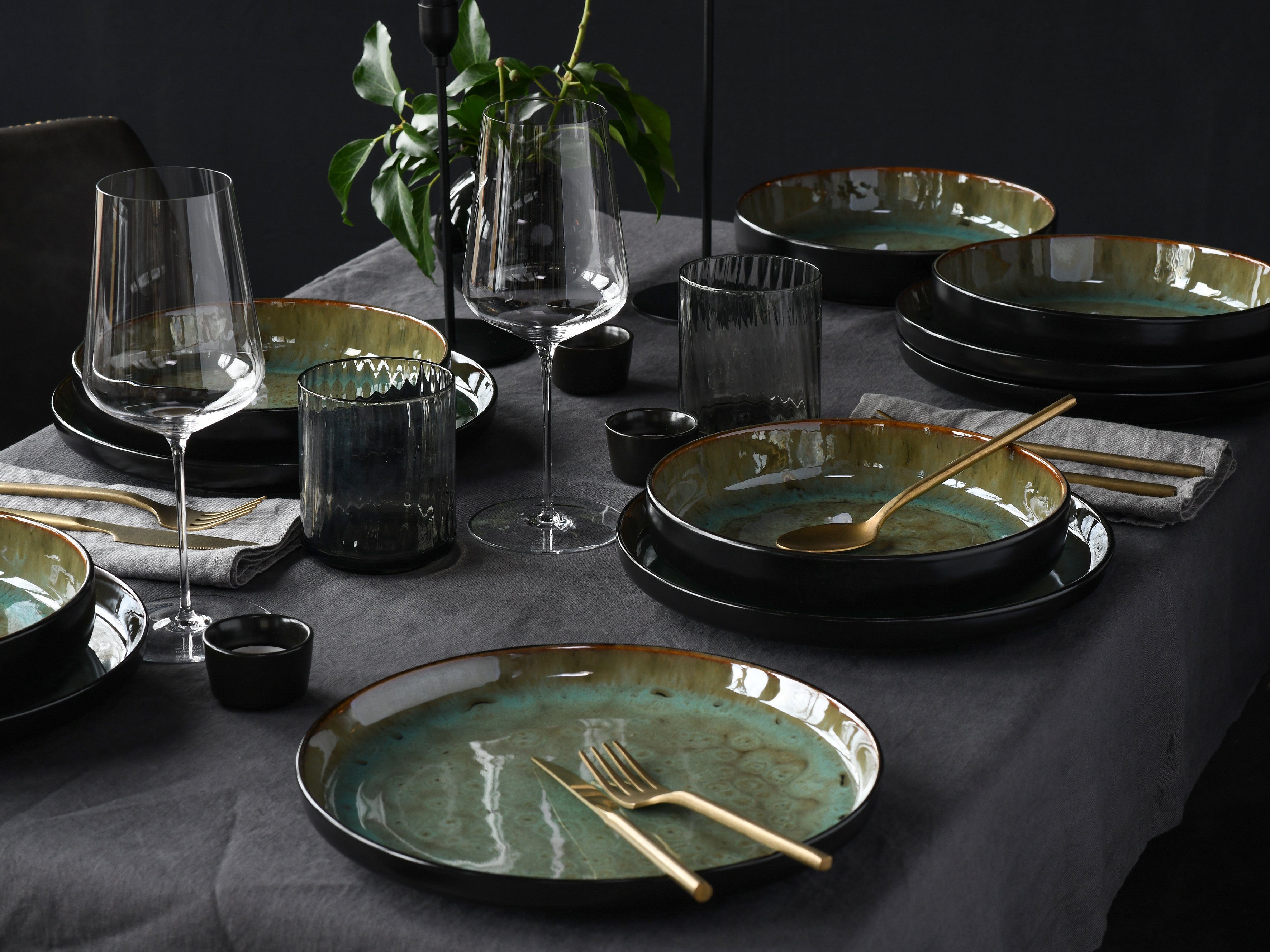 CreaTable Teller-Set Nordic Fjord (12-tlg), 6 Personen, Steinzeug, Tafelservice, 6 Speiseteller Ø 26 cm, 6 Suppenteller Ø 22,5 cm