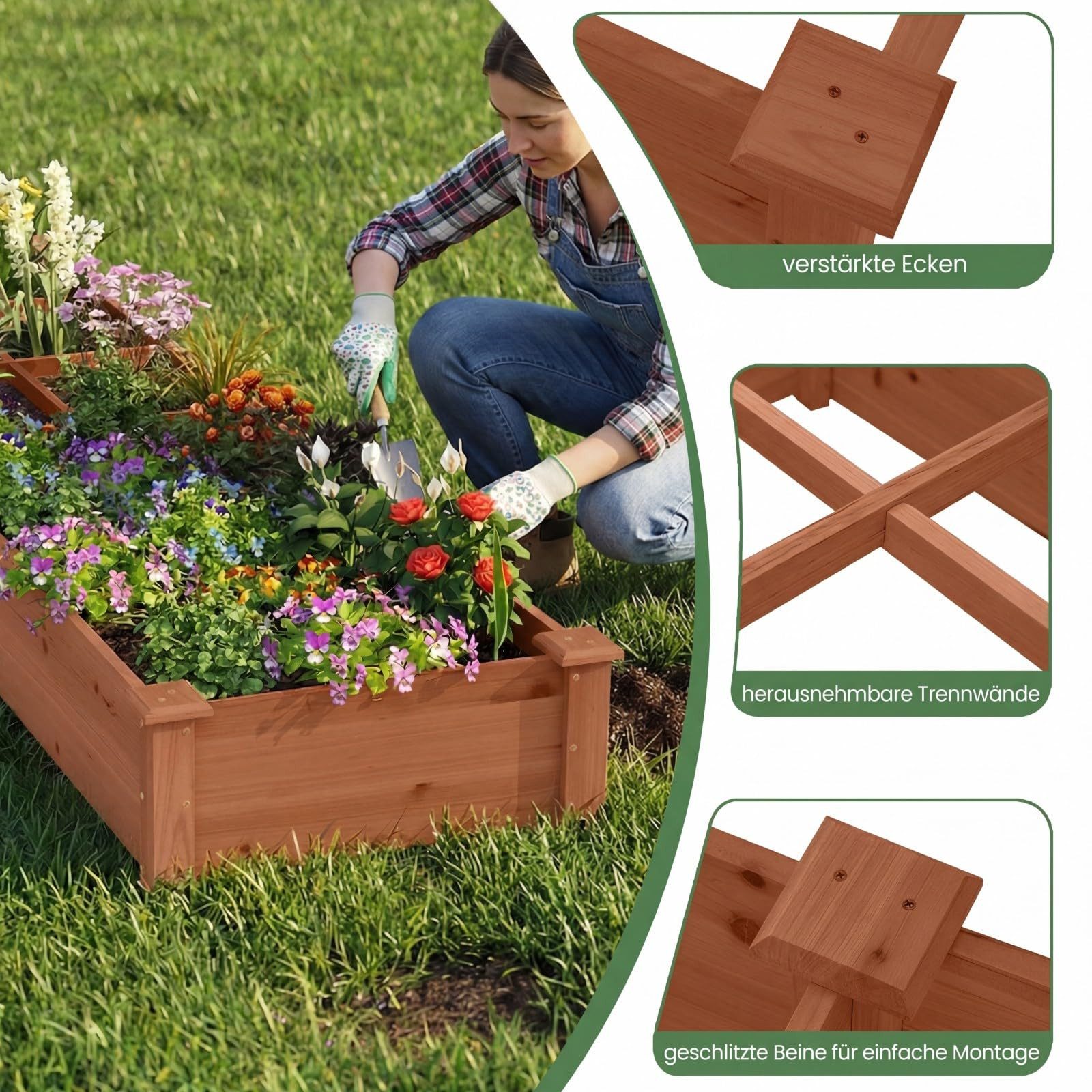 COSTWAY Hochbeet, Gartenbeet, mit 2 Pflanzkästen, 228 x 62 x 25 cm