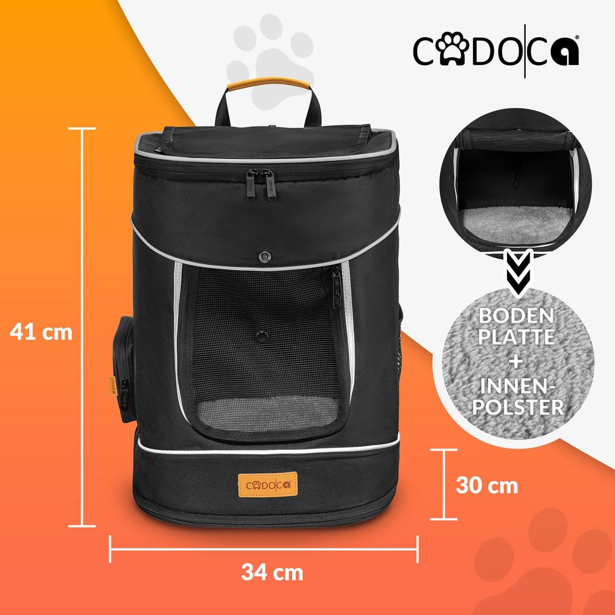 Cadoca Tiertransporttasche, bis 12 kg Rucksack 31x30x41cm Haustier Katze Hund Rucksack Schwarz