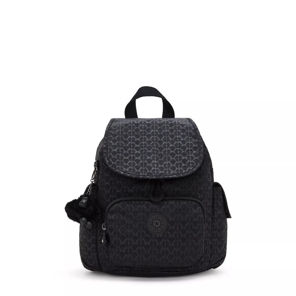 KIPLING Cityrucksack CITY PACK MINI, kleiner Rucksack, Signature Emb (schwarz), Freizeitrucksack