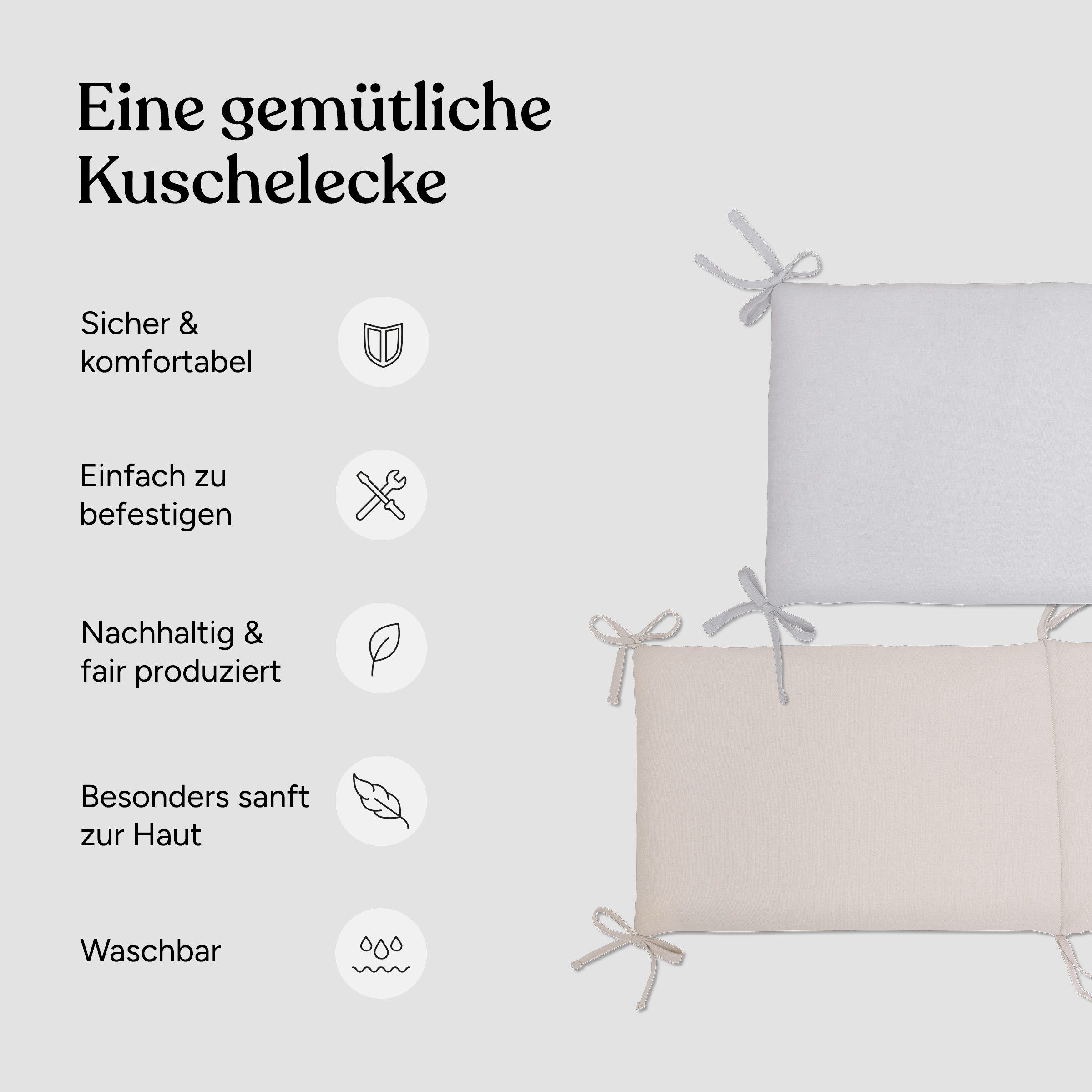 Ehrenkind Bettumrandung 4 tlg für Kinderbett hochwertig verarbeitet, (Bettumrandung Jugendbett, 4-tlg., innen weich gepolstert), Bettumrandung Kinderbett aus 100% Bio Baumwolle