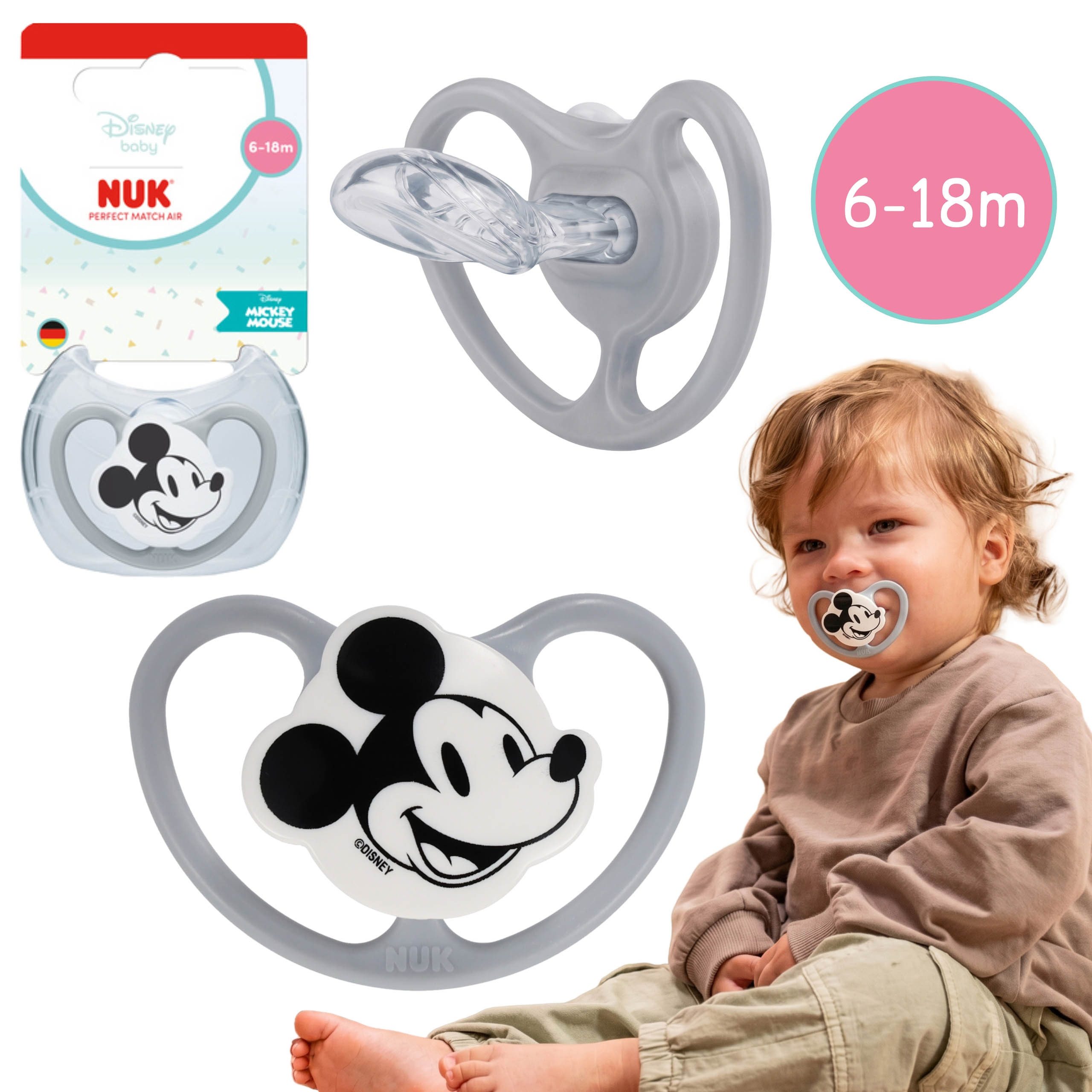 Schnuller NUK Mickey Mouse Schnuller 6–18 Monate, Silikon, mit Etui