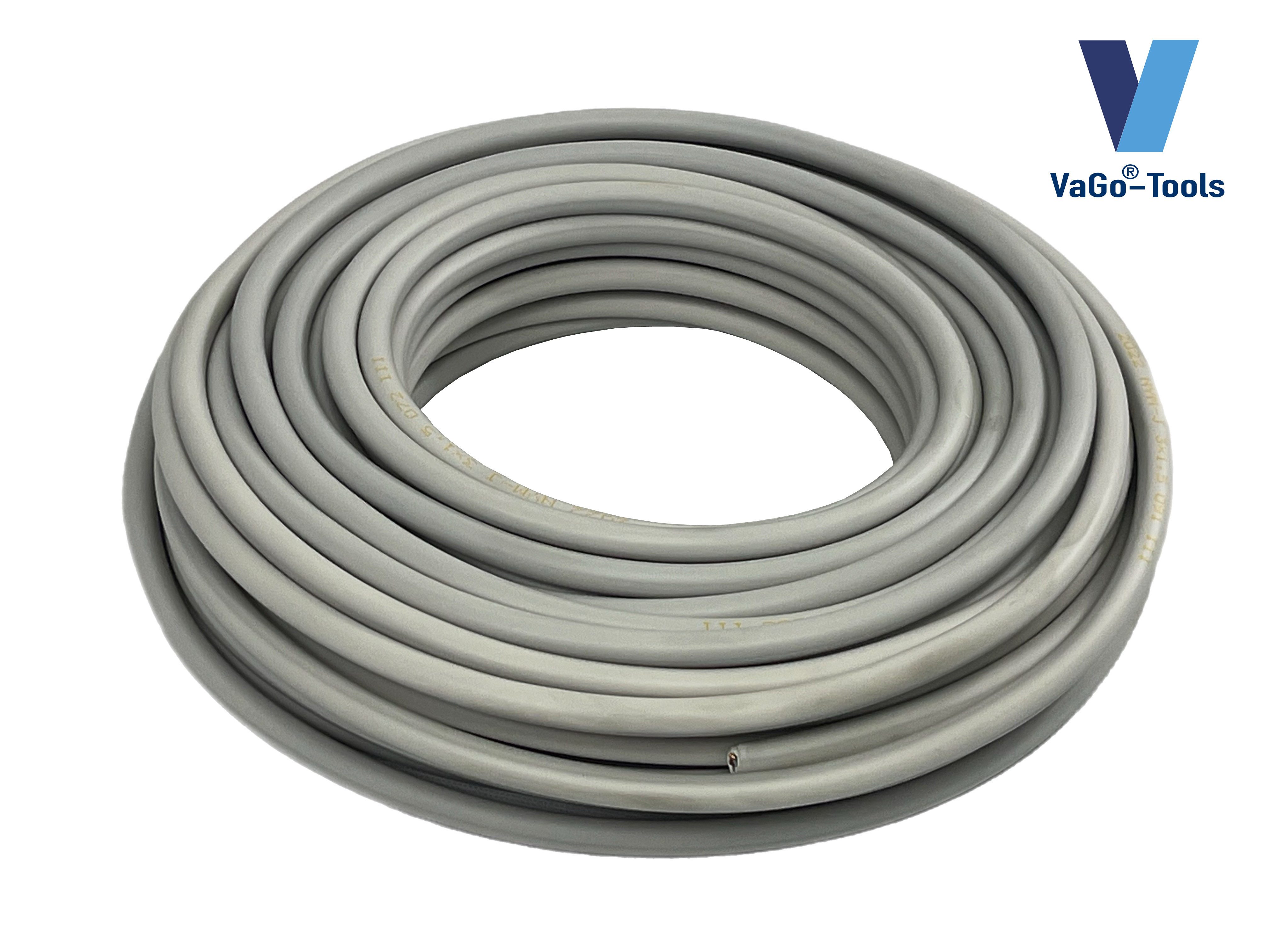 VaGo-Tools Mantelleitung Stromkabel NYM-J 3 x 1,5 - 50m grau Stromkabel