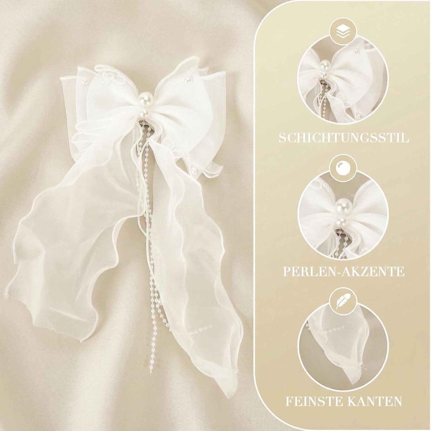 LuxusKollektion Haarclip Haarschmuck Kommunion Mädchen Schleife Perlen Weiß
