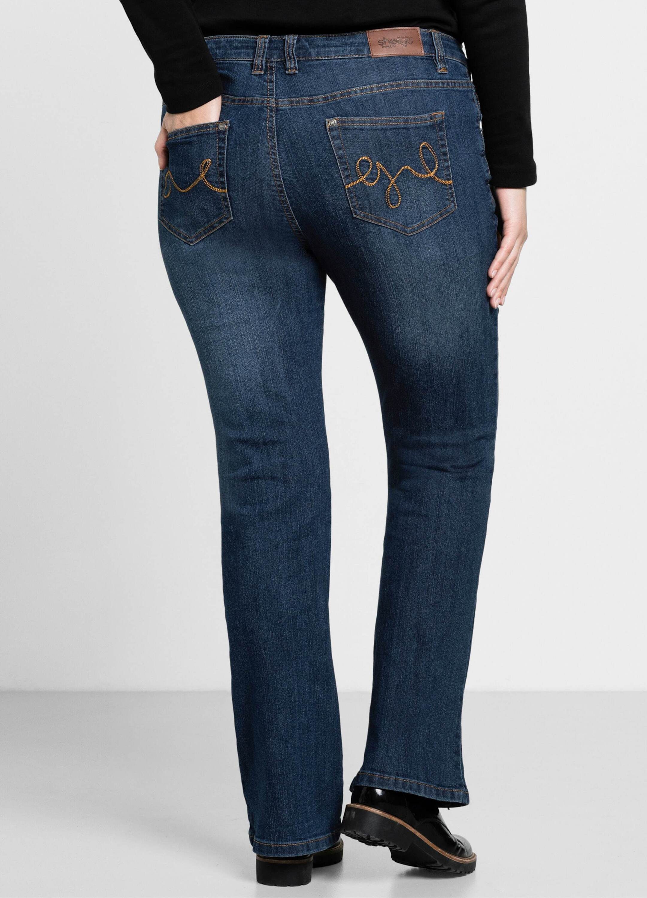 Sheego Bequeme Jeans Bootcut-Jeans in 5-Pocket-Form, mit Used-Effekten – Bild 2 von 5