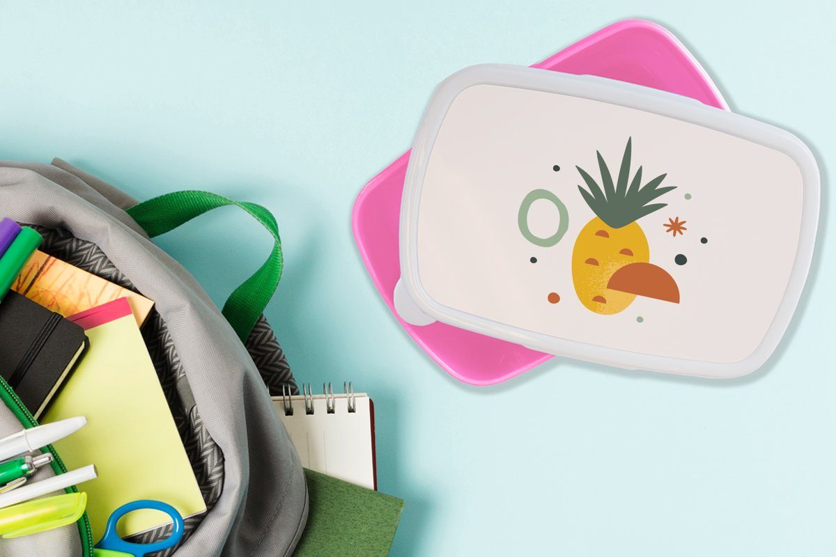 Kinder, für Erwachsene, Lunchbox Brotbox Brotdose Obst, rosa Snackbox, Kunststoff, - Mädchen, Tropisch Ananas Kunststoff - MuchoWow (2-tlg),