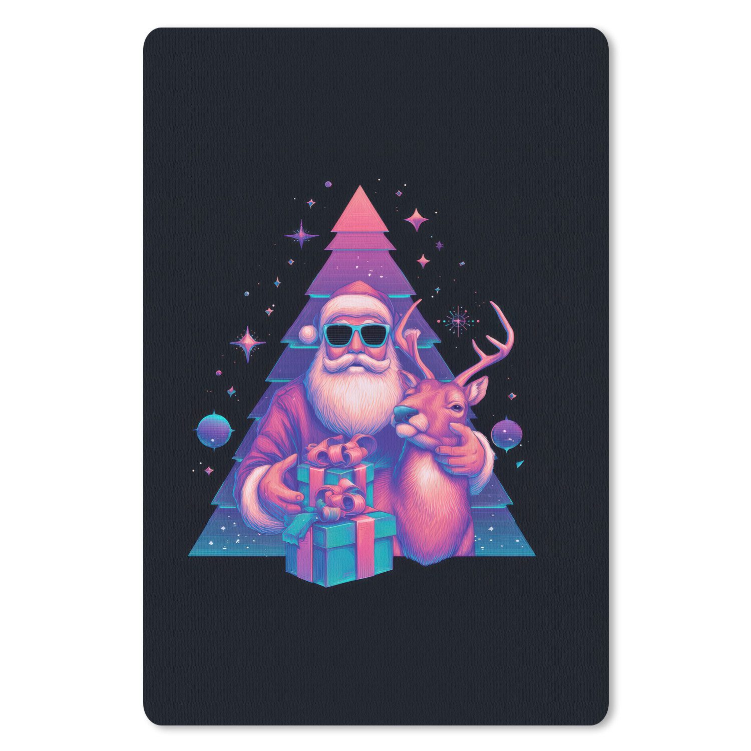 MuchoWow Mauspad Retro - Weihnachtsmann - Rentier - Weihnachtsbaum (1-St), Mousepad, Office und Gaming Zubehör, Desk Mat, 40x60 cm