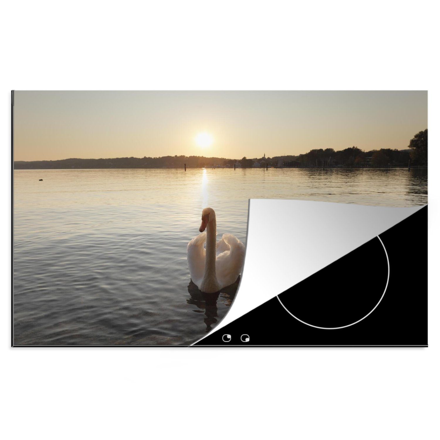 cm, Sonnenuntergang 81x52 - Induktionskochfeld Vinyl, die (1 Wasser, Herdblende-/Abdeckplatte - Schwan küche, Schutz Ceranfeldabdeckung für MuchoWow tlg),