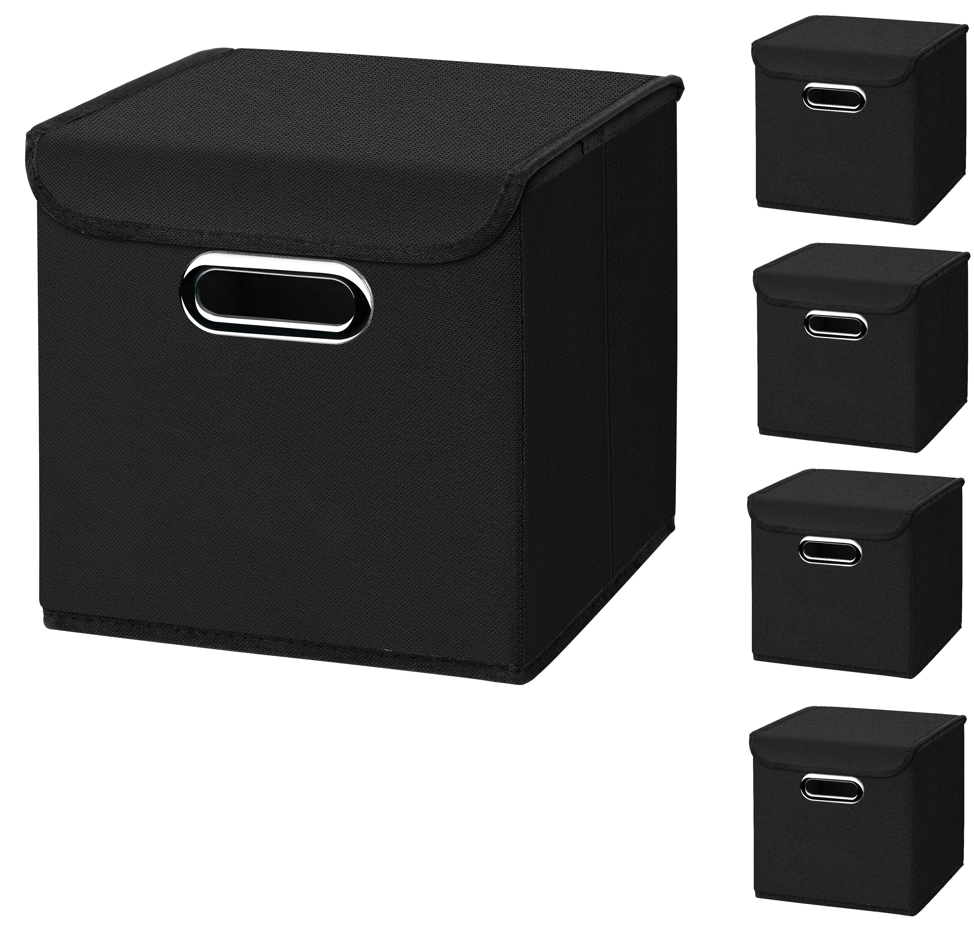StickandShine Faltbox 5er Set mit Deckel 25x25 cm – Hellgrau, Schwarz, Weiß, Türkis, Creme