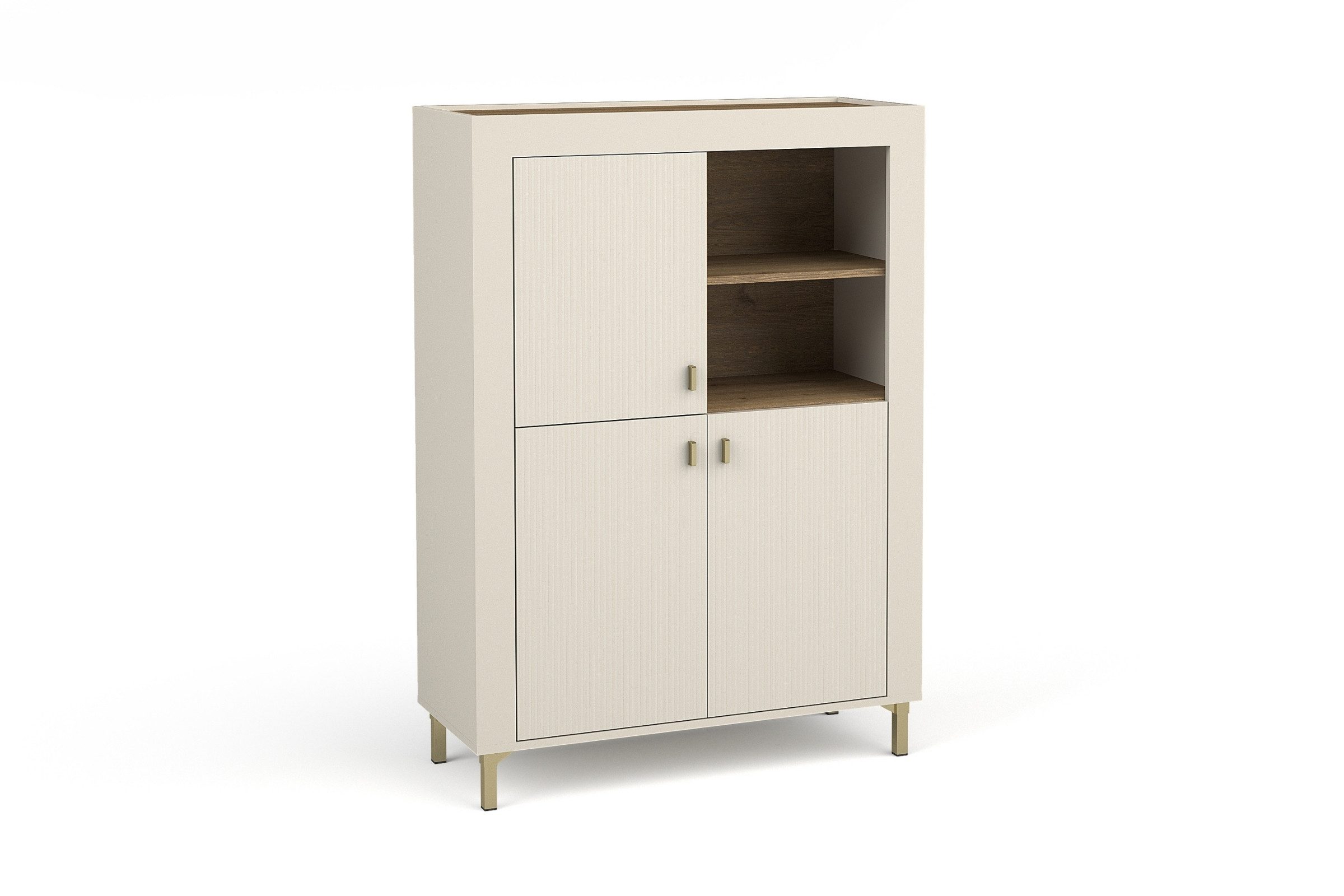 Deine Möbel 24 Kommode MONI 05 Sideboard 97 cm breit, 3-türig (Set, MONI - Kollektion), in Kaschmir, Weiß & Schwarz mit Eiche Whiskey Dekor
