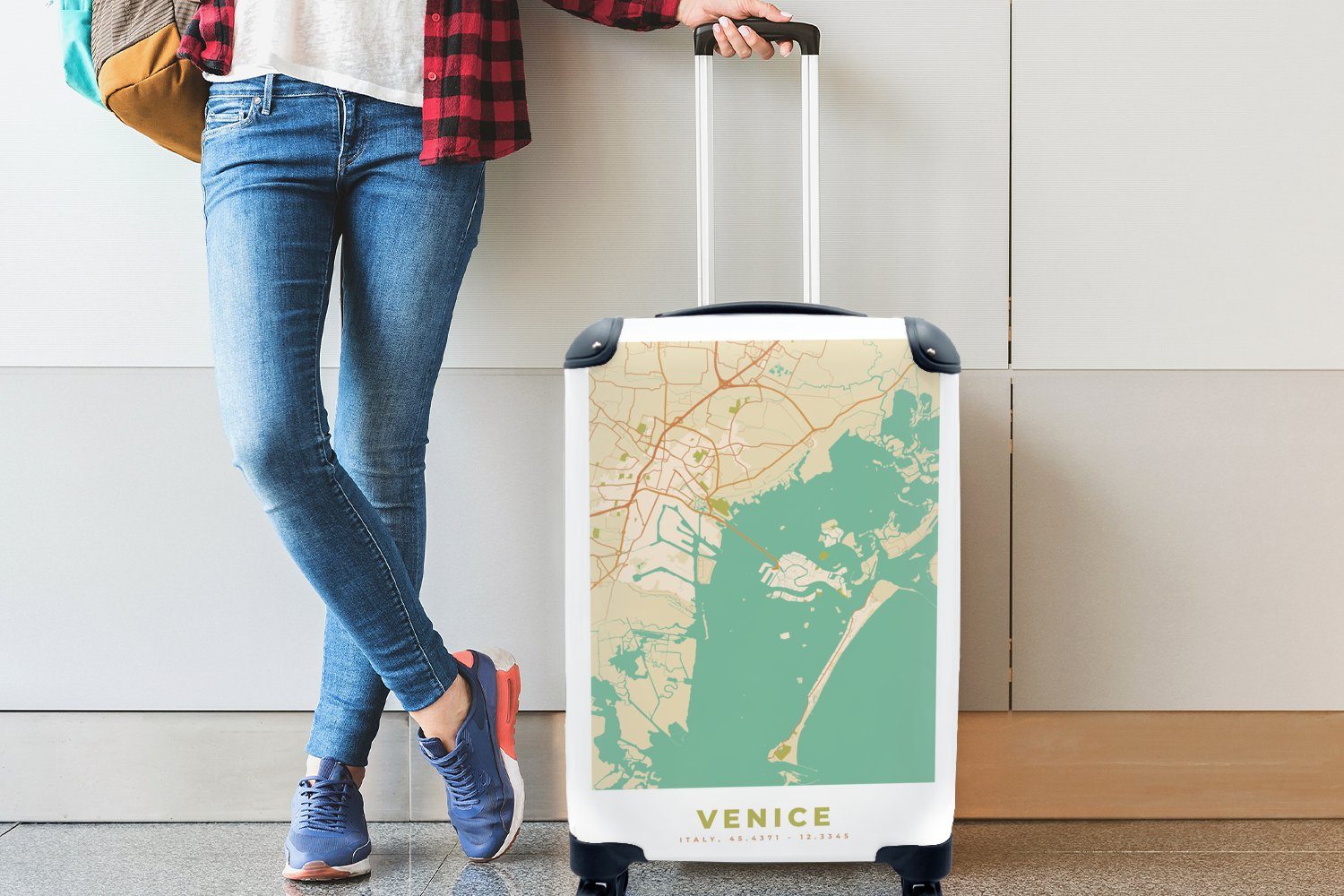 - Handgepäckkoffer - rollen, Venedig - Handgepäck Stadtplan MuchoWow Trolley, Reisekoffer 4 Karte Rollen, Ferien, für mit Vintage, Reisetasche