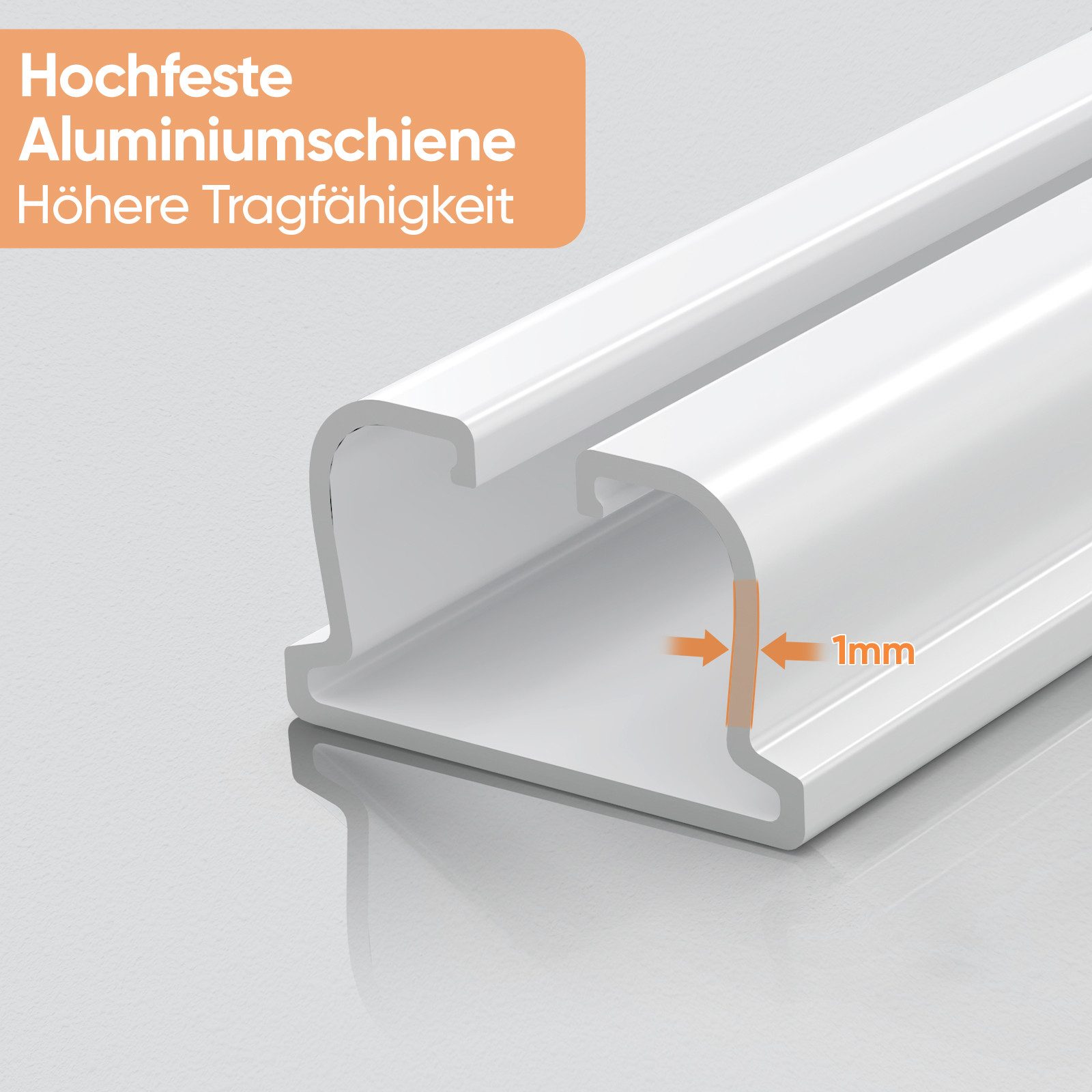 Sekey Gardinenstange Gardinenschiene Ausziehbar Alu-Vorhangschiene Maßgeschneidert, gebohrt, 1-läufig, 70 - 120cm stufenlos verstellbare, Decken oder Wandmontage