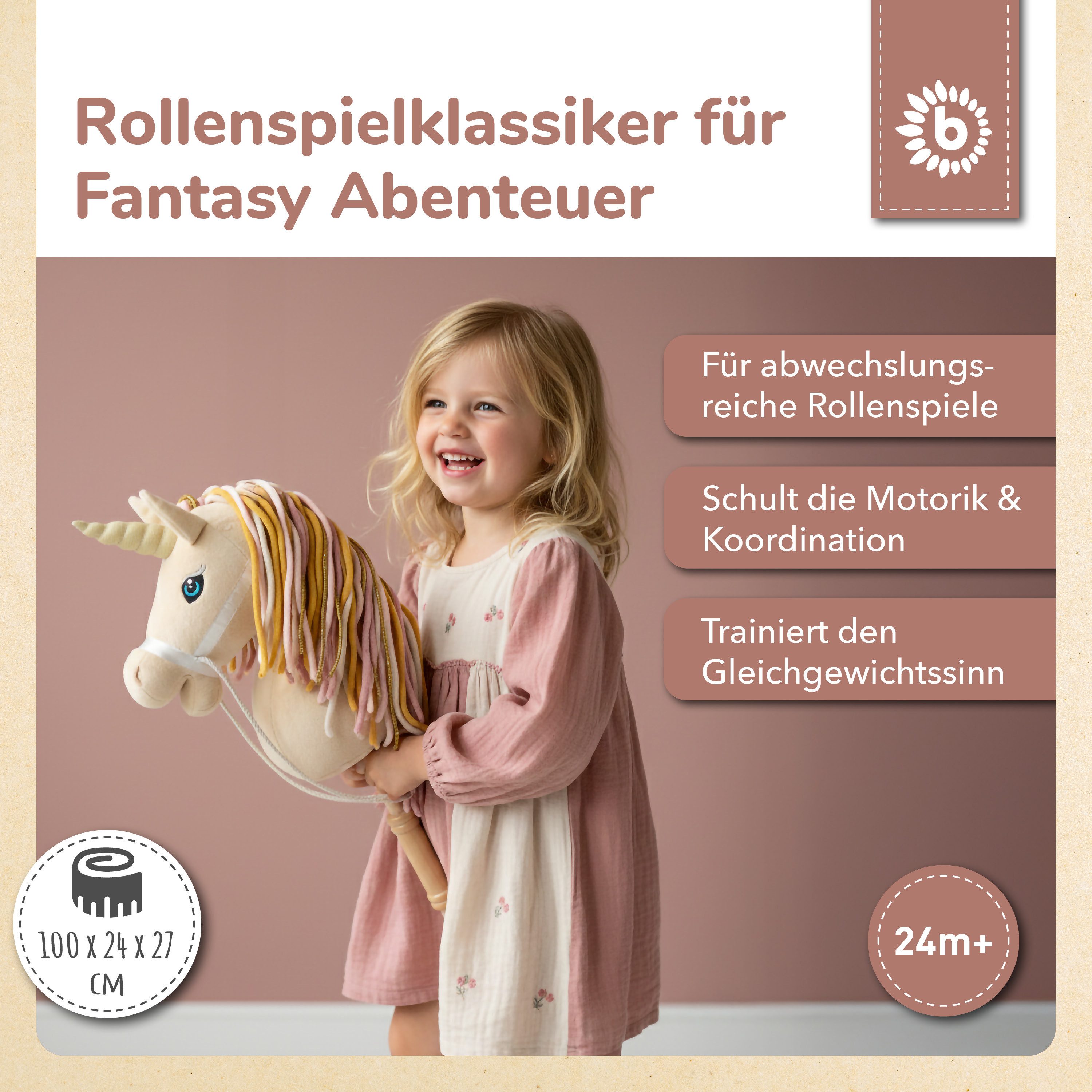 BIECO Steckenpferd Bieco Steckenpferd Kinder Einhorn Aurora Hobby