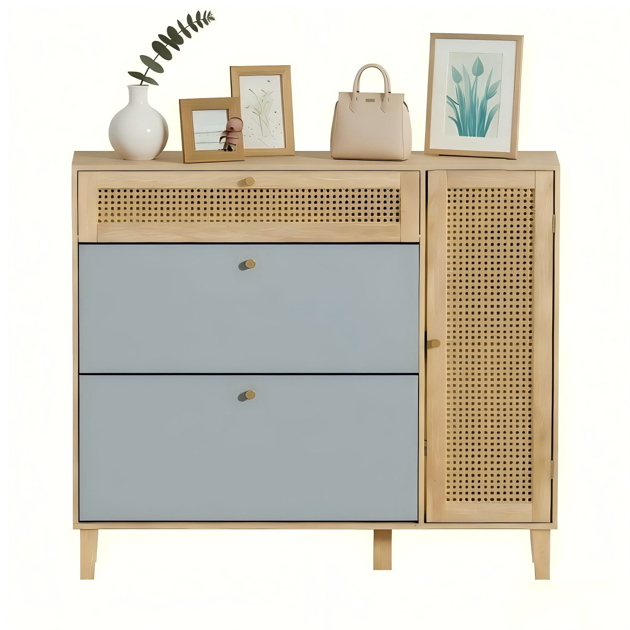 UEV Schuhschrank mit 4 Klappen 107x24x105cm, Schuhkipper schmal ratten platzsparend (Packung, Schuhkommode im Flur) verstellbare und herausnehmbare Trennwände für Verschiedene Schuhtypen