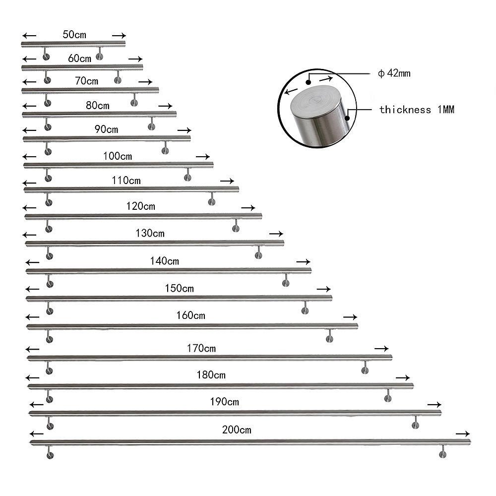 Melko Handlauf Treppengeländer Edelstahl Wandhandlauf 50-200cm Geländer Treppe, 200 cm Gesamtlänge, (Stück), Gebürsteter Edelstahl