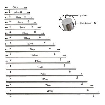 Melko Handlauf Treppengeländer Edelstahl Wandhandlauf 50-200cm Geländer Treppe, 50 cm Gesamtlänge, (Stück), Gebürsteter Edelstahl
