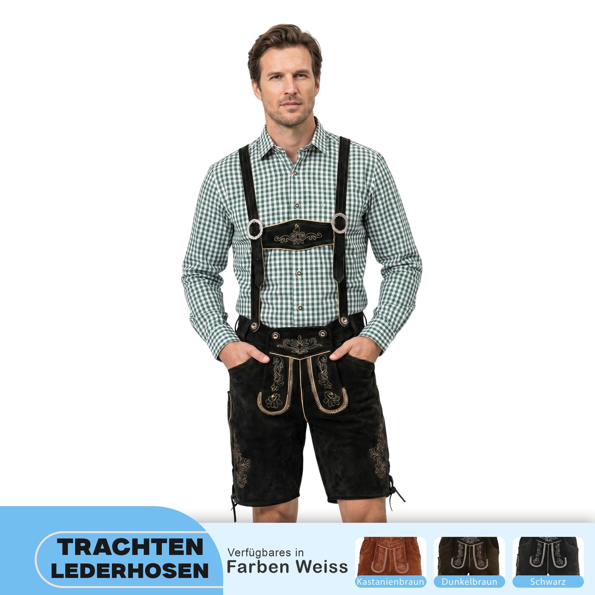 German Wear Trachtenlederhose GW720 kurze trachtenhose Toni Trachten Lederhose mit Hosenträgern