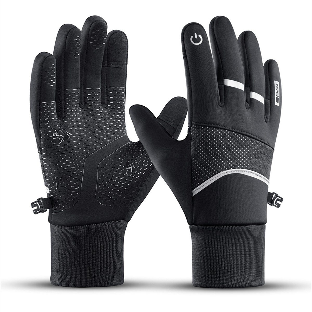 Discaver Warme Sport-Touchscreen-Handschuhe rutschfest im Wasserdicht, Radfahren Fahrradhandschuhe und für kältebeständig, Freien das samtig Schwarz
