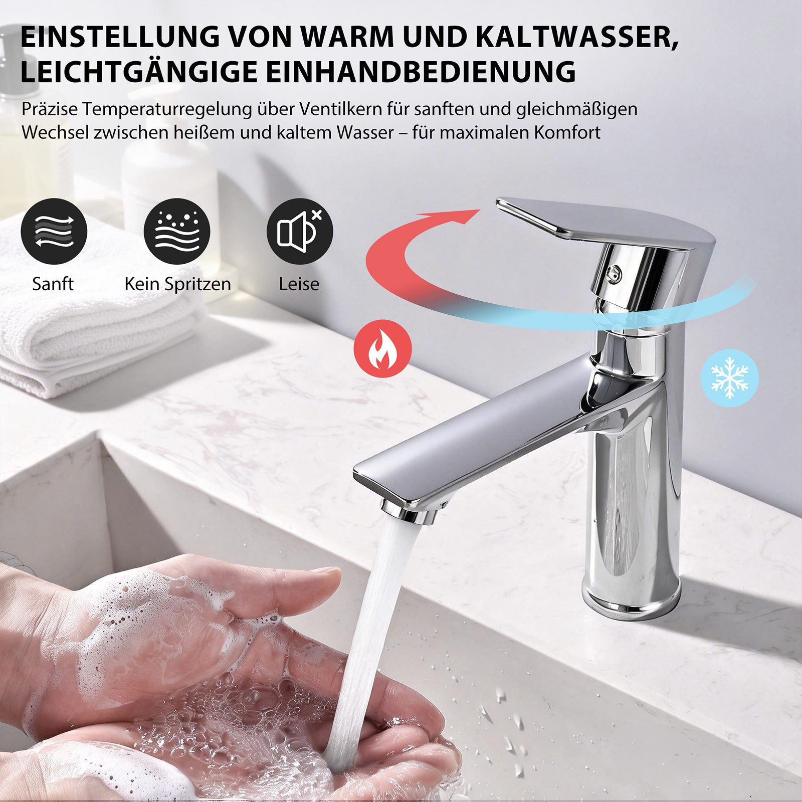 HOMELODY Waschtischarmatur Badezimmer Einhebelmischer Mischbatterien (Waschtischarmatur Mischbatterie, 1-St) Bad Armatur Badezimmer Waschbeckenarmatur Einhebelmischer,Chrom