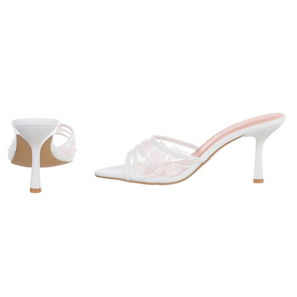 Ital-Design Damen High Heel Mule mit Stickerei & Perlen Pantolette (92214415) Pfennig-/Stilettoabsatz Sandalen & Sandaletten in Weiß – Bild 5 von 5