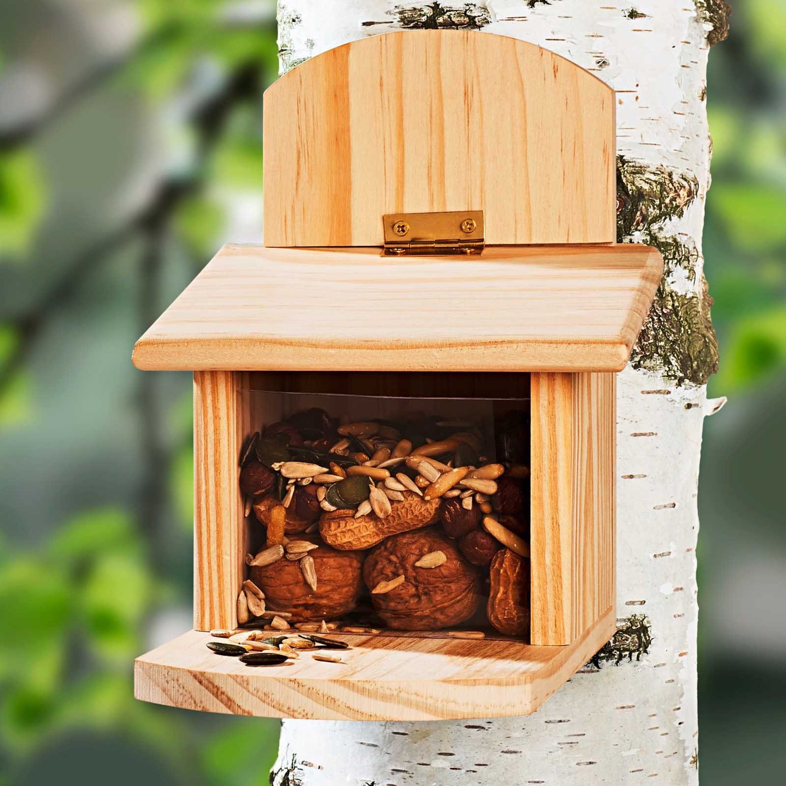 HAC24 Eichhörnchenkobel Eichhörnchen Futterhaus Futterstation Futterspender Futterhäuschen, Holz 29 x 12 x 25 cm