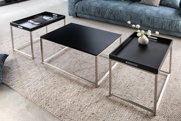 riess-ambiente Couchtisch ELEMENTS 75cm schwarz / silber (Set, 3-St), Wohnzimmer · Holzwerkstoff · Metall · abnehmbares Tablett · Modern