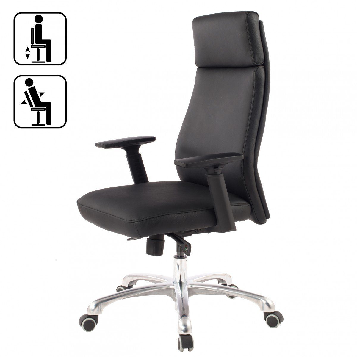 Amstyle Chefsessel PORTO Bürostuhl Leder Schwarz Schreibtischstuhl Drehstuhl e (Echtleder Schwarz Bürostuhl Ergonomisch Kopfstütze), Drehstuhl Wippfunktion, Schreibtischstuhl Drehbar
