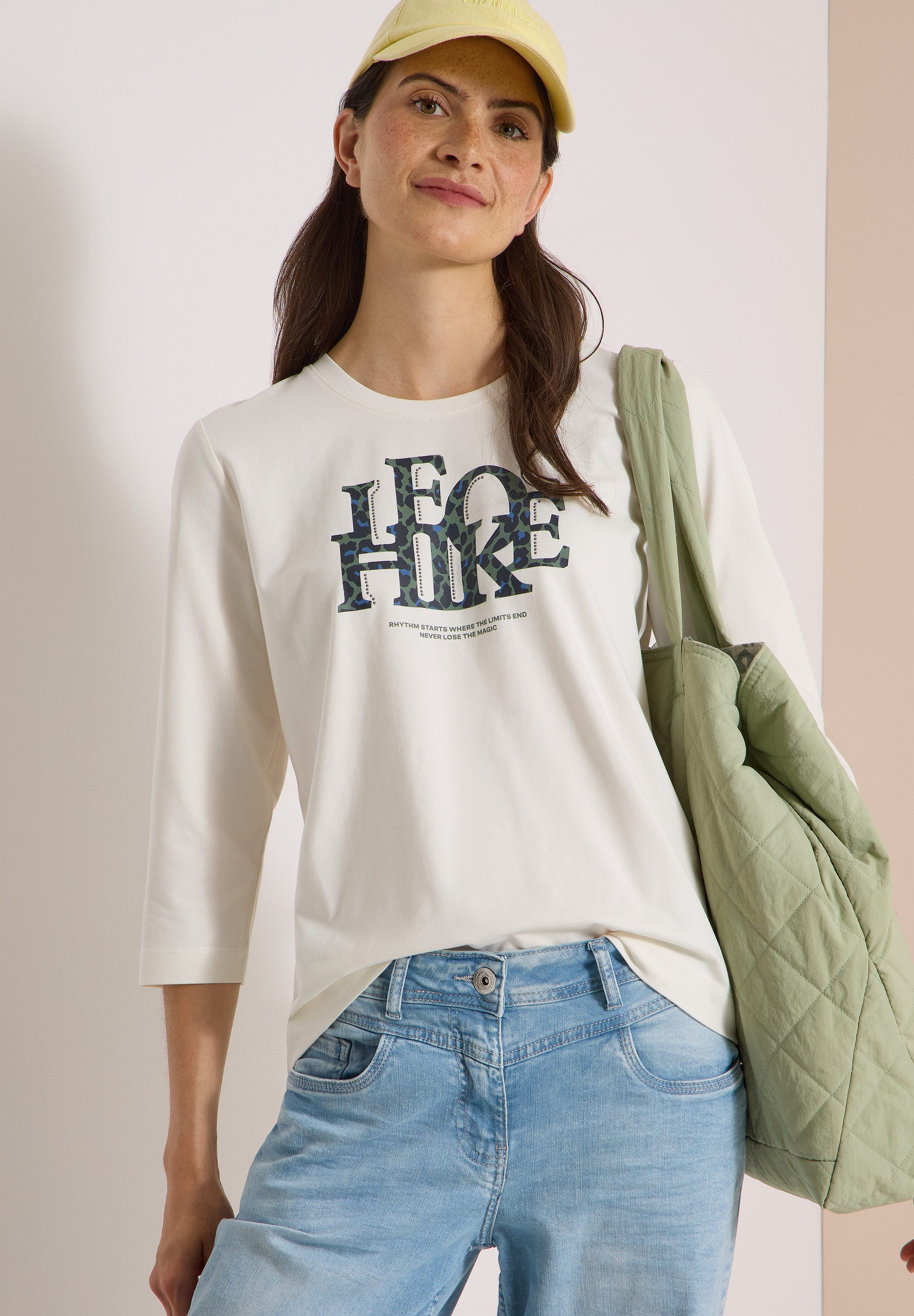 CECIL 3/4-Arm-Shirt mit Elasthananteil, Print im Animal-Look, Rundhals
