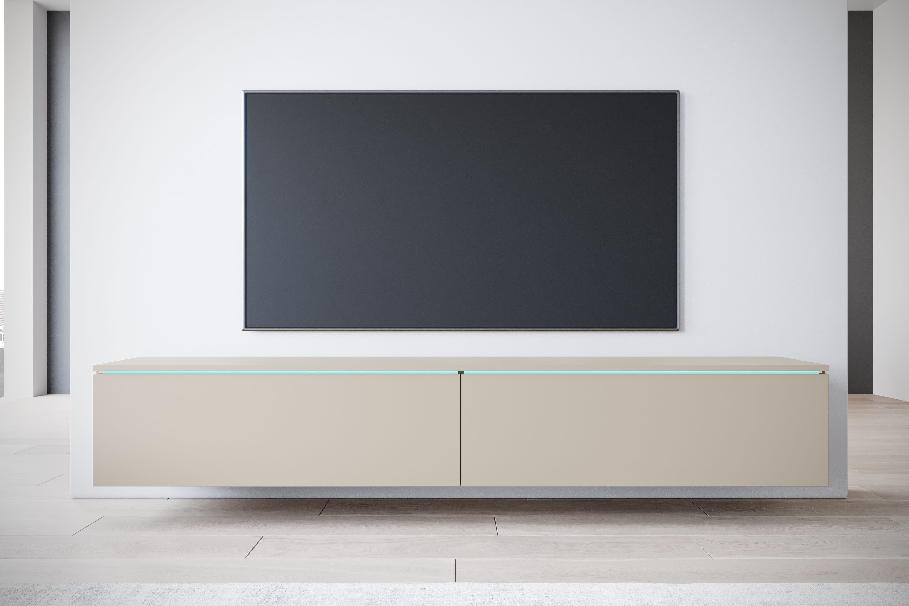 Home affaire Lowboard LOWBOARD VERA, wahlweise mit oder ohne Beleuchtung, Modernes griffloses TV-Board, 180 cm TV-Schrank, stehend und hängend